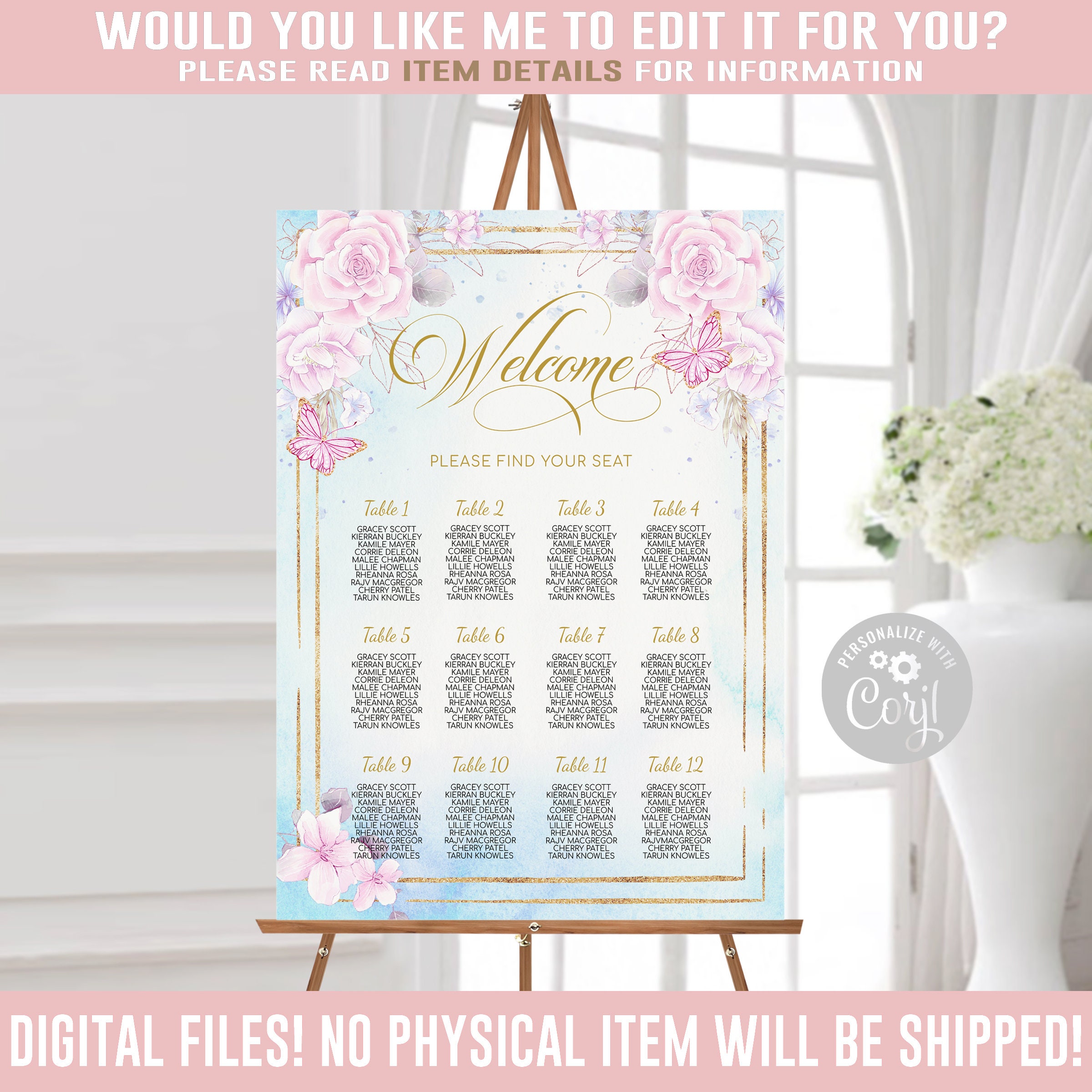 WI187 Hearts Instant Access Seating Chart Template Wedding Seating ...