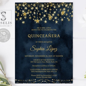 EDITABLE Starry Night Quinceanera Invitation Template, Blue Under the Stars, Mis Quince, Sweet 16, Printable, Instant Download QU103