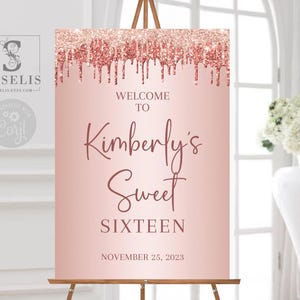 EDITABLE Template Rose Gold Sweet 16 Welcome Sign, Blush Pink Any Event, Sweet Sixteen Signage, Digital Printable, Instant download, SW16038