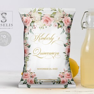 EDITABLE Chip Bag Wrapper Template, Blush Pink, Quinceañera  Mis Quince, 15th Birthday, Party Favors, Instant Download, SU029