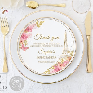EDITABLE Paris Charger Plate Insert, Quinceanera, Pink Gold, Butterfly, Mis Quince Anos, 15th Birthday, Template, Instant Download, QU073