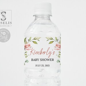 EDITABLE Water bottle Label, Blush Pink Flowers, Baby shower, Birthday, Floral, Instant Download, Corjl Template, Printable SU023