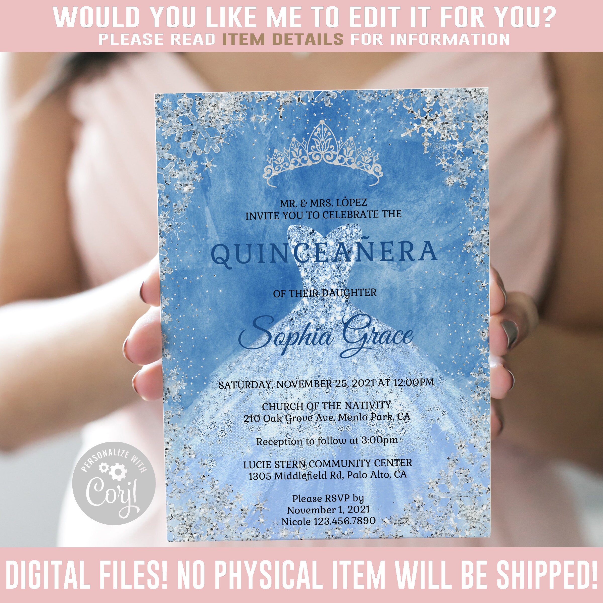 EDITABLE Winter Wonderland Quinceanera Invitation Corjl Etsy