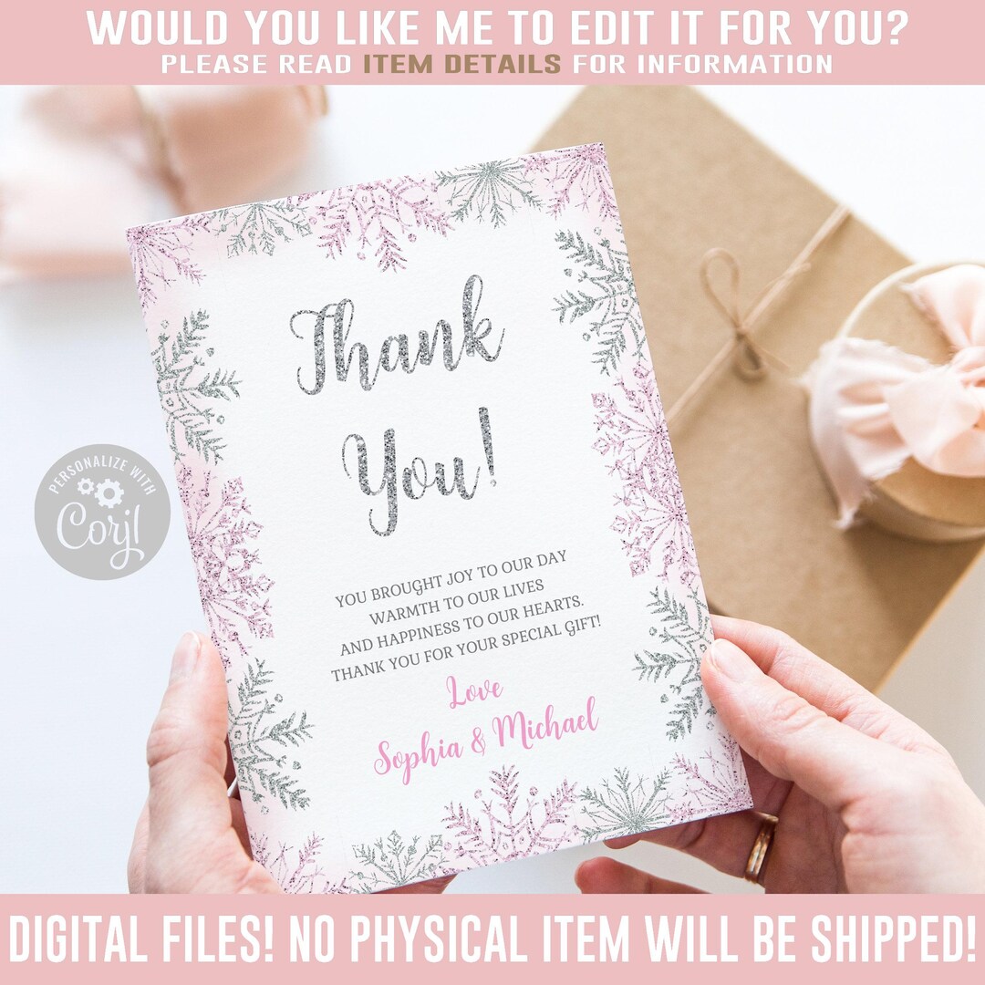 Editable Winter Wonderland Thank You Card, Corjl Template, Snowflake ...