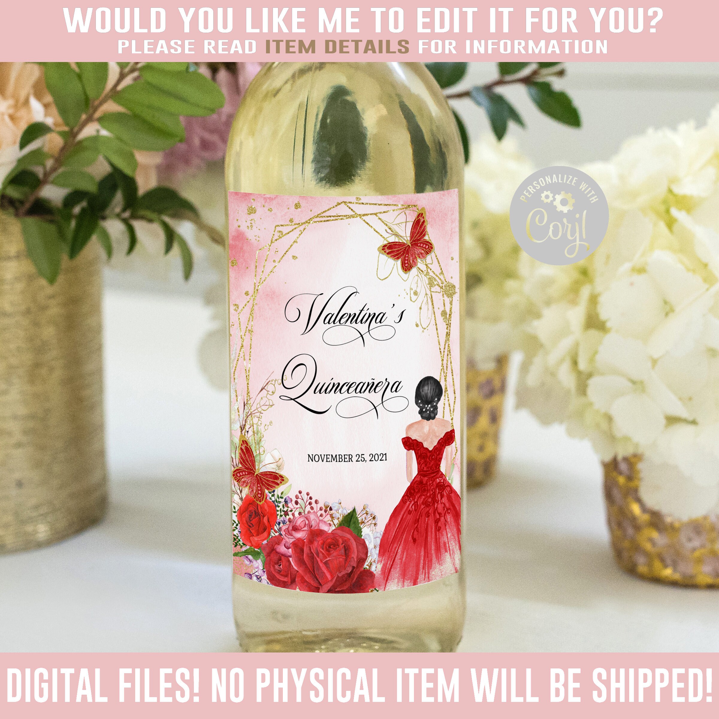 EDITABLE Quinceañera Wine Bottle Labels Corjl Template Red Etsy Nederland