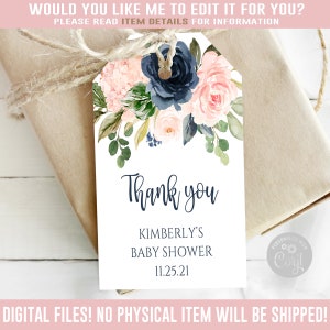 Editable Blush & Navy Favor Tags, Baby Shower, Instant Download, Corjl Template, Neutral Baby Shower, Thank you Tag, DIGITAL FILES BS189