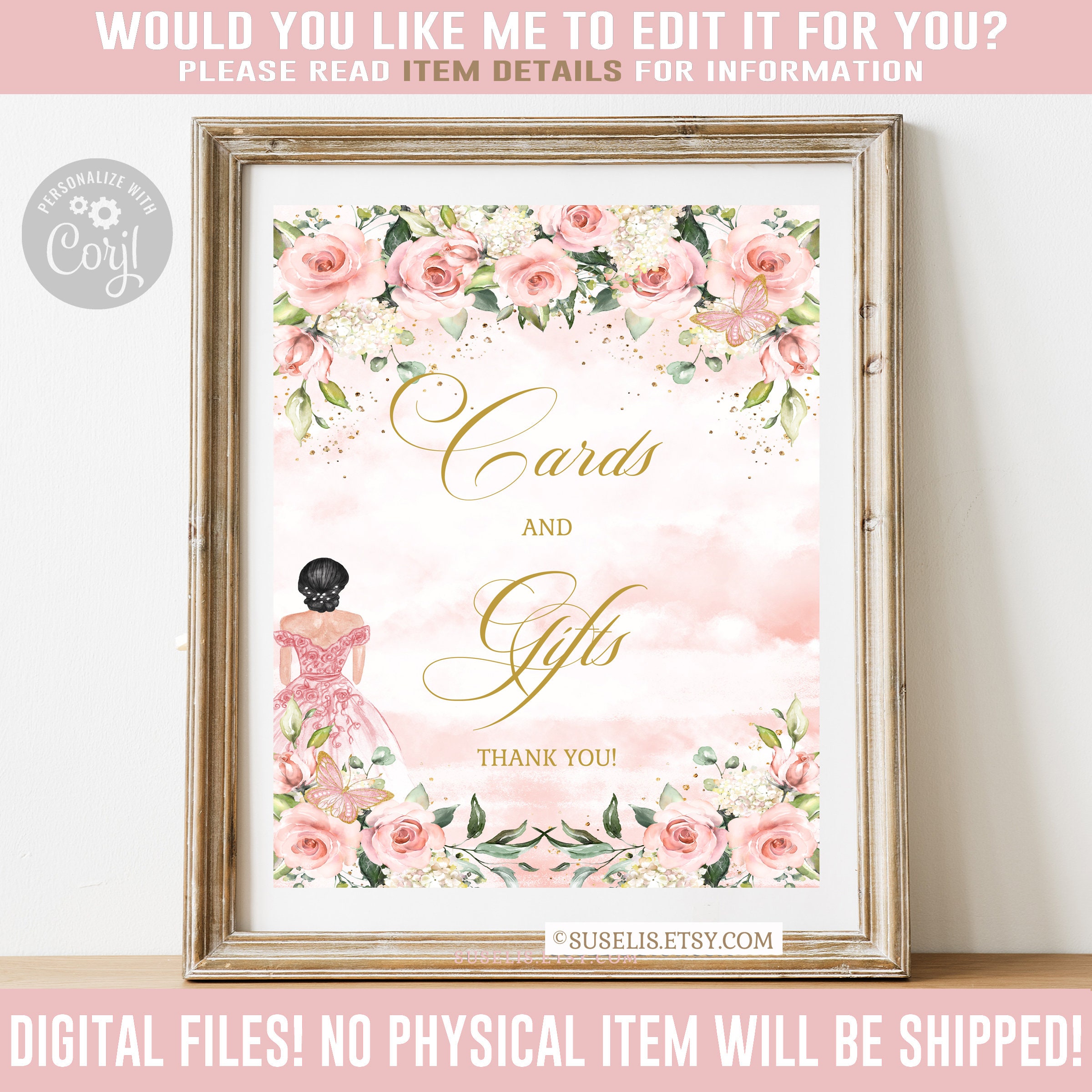 EDITABLE Quinceanera Cards & Gifts Sign Desserts Corjl Etsy