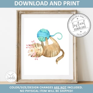 Printable Nursery, Cat Print, Animal, Nursery Prints, Nursery Sign, Watercolor Kitten, Flowers, Girls room poster, Gift for Kids, DIGITAL