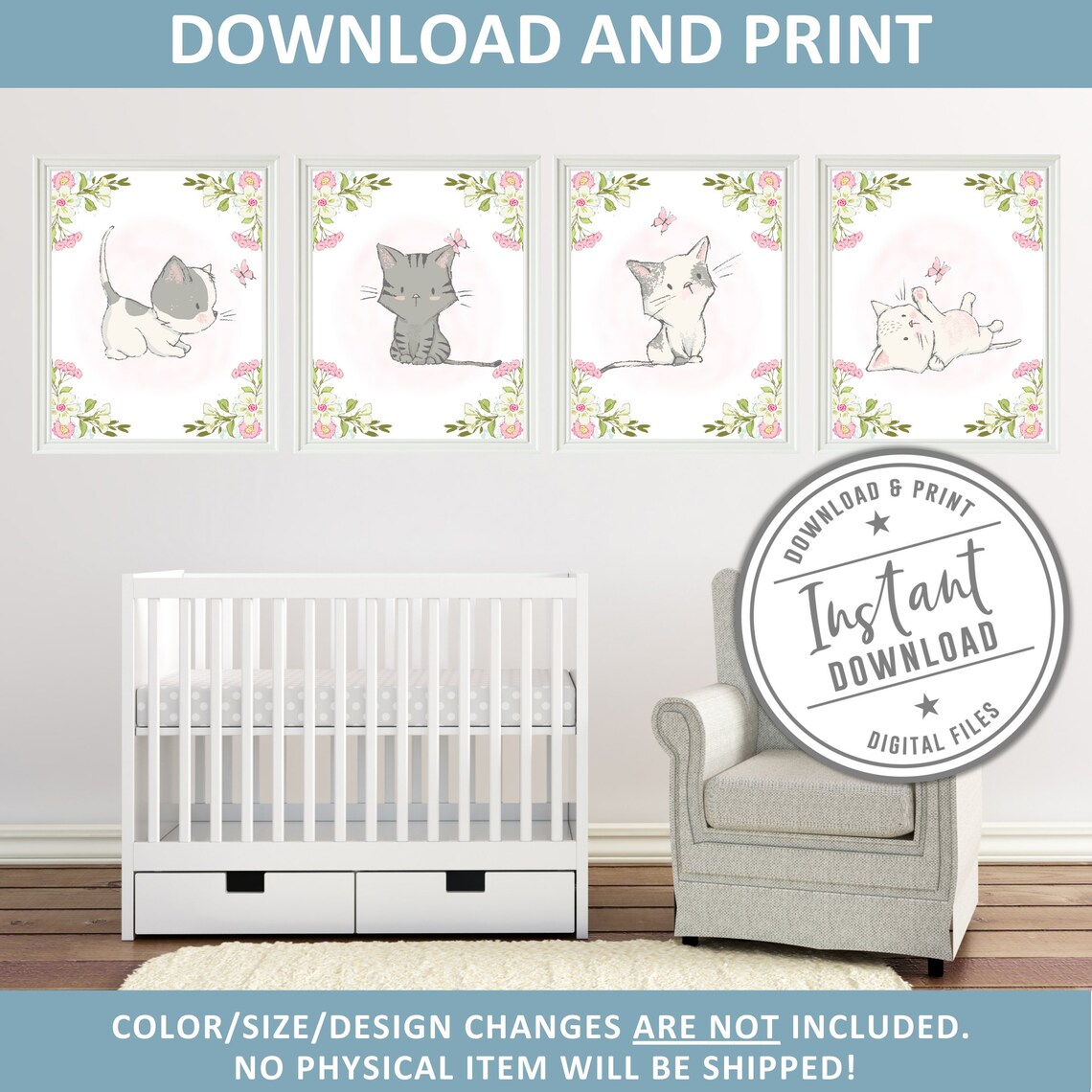 Printable Nursery Cat Prints Set of 4 Animal Signs - Etsy