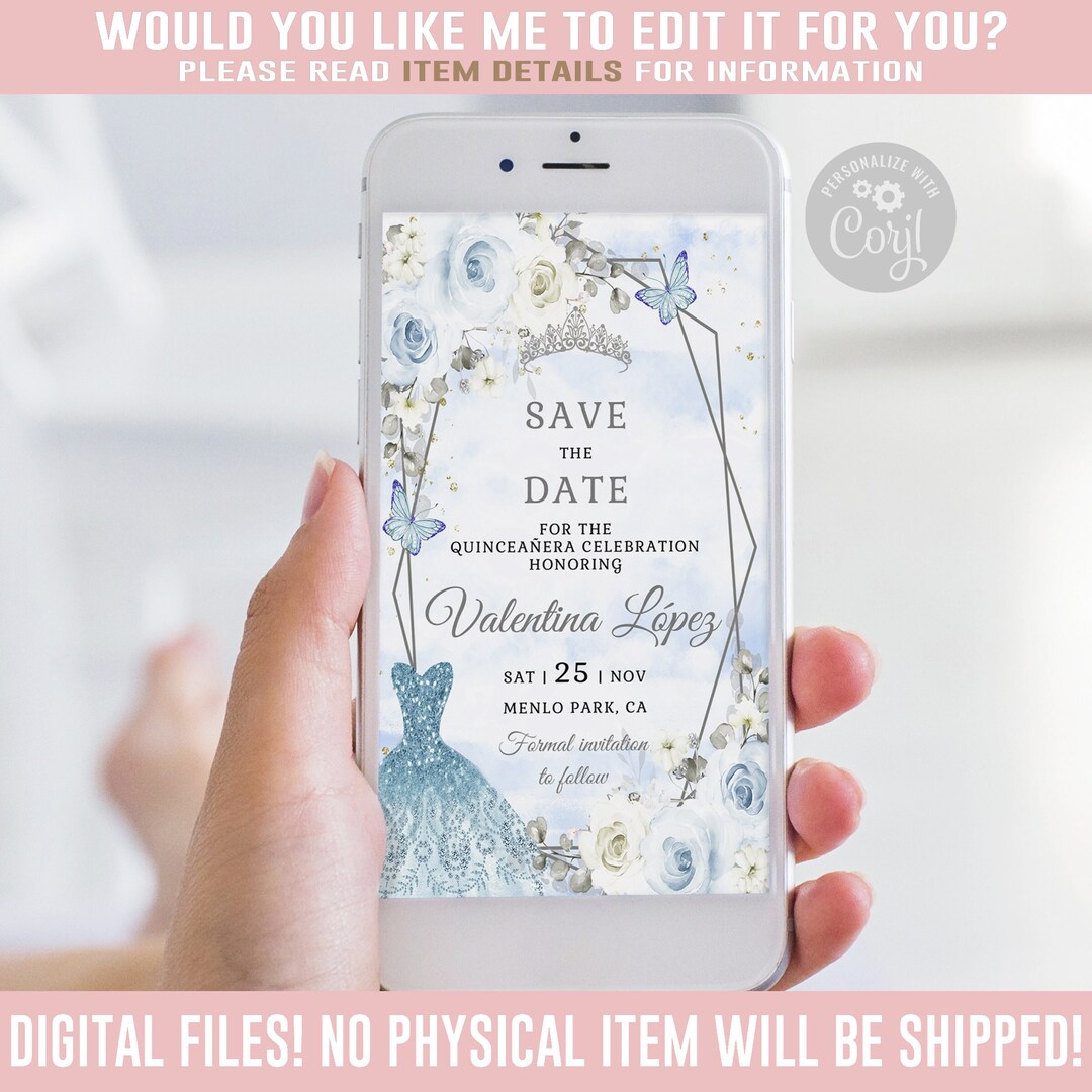 Editable save the date evite template text invite baby blue etsy