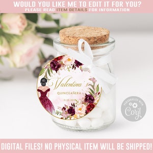 Editable Quinceanera Favor Tag, Burgundy Gift tag, Mis Quince Anos, 15th Birthday, Butterfly, Corjl Template, Instant Download QU084D