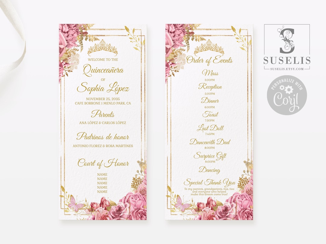 EDITABLE Program Template, Quinceañera, 15th Birthday Program, Sweet 16