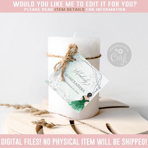 Editable Quinceañera Candle Tags, Favor, Green Silver Flowers, Butterfly, Mis Quince 15th Birthday, Corjl Template, Instant Download QU069E