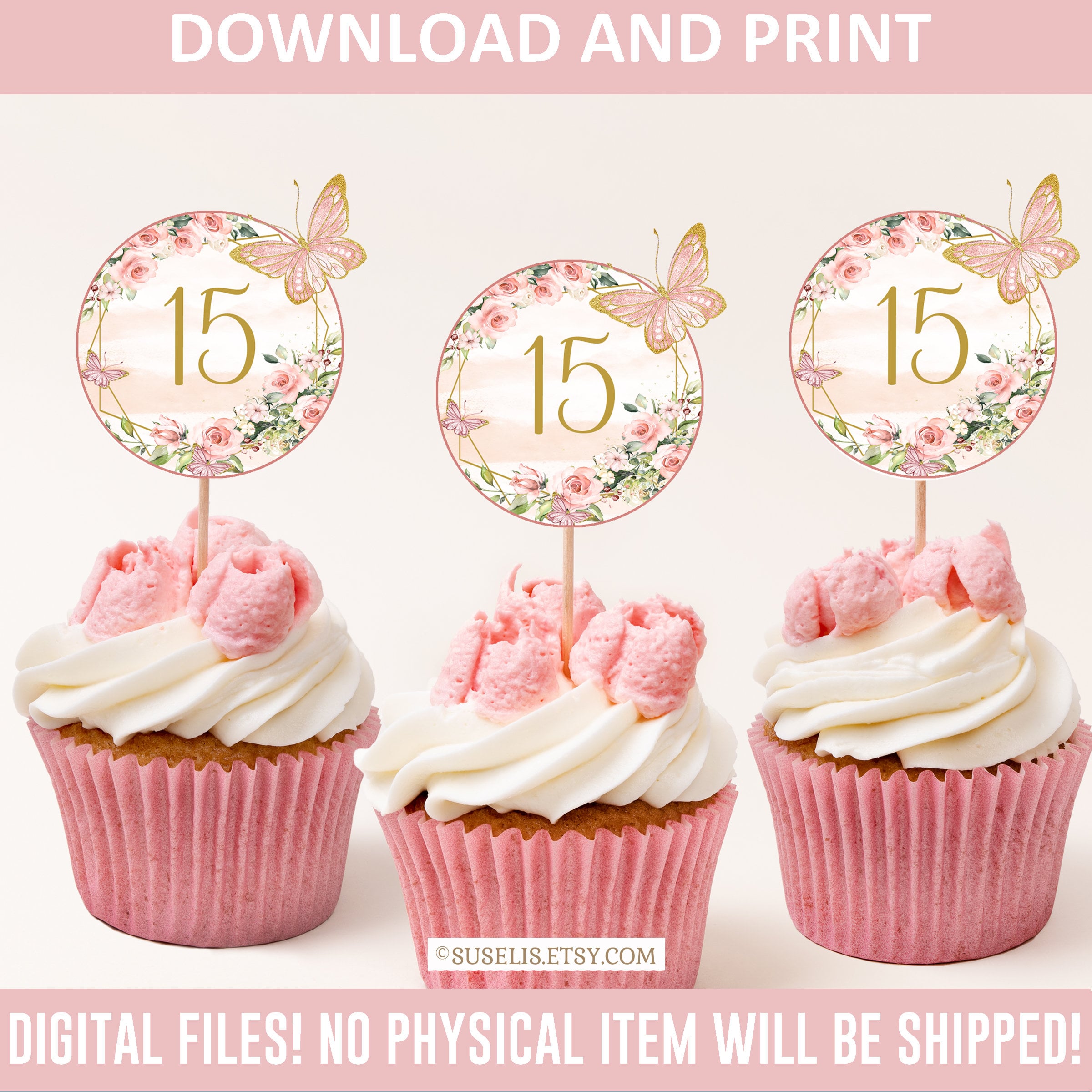 Printable Quinceanera Cupcake Toppers Birthday Blush Pink Etsy Canada