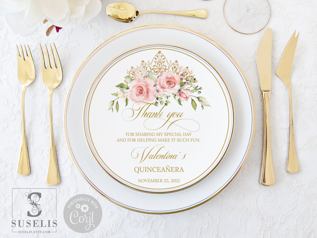 EDITABLE Charger Plate Insert Template, Quinceanera, Blush Pink Flowers