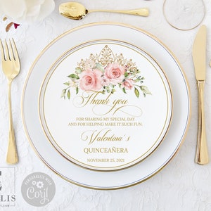 EDITABLE Charger Plate Insert Template, Quinceanera, Blush Pink Flowers, Sweet Sixteen, Wedding, Printable Instant Download, QU021