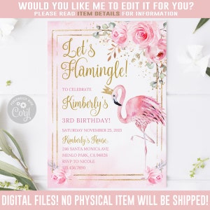 EDITABLE Lets Flamingle Birthday Invitation, Flamingo, Corjl Template, Instant download, Any Age, Pink Blush Flowers Invite Printable 10-227