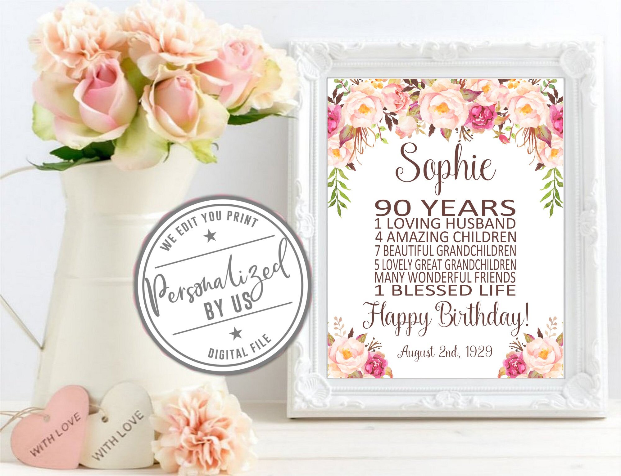 Printable 90th Birthday Gift Print Personalized Birthday | Etsy