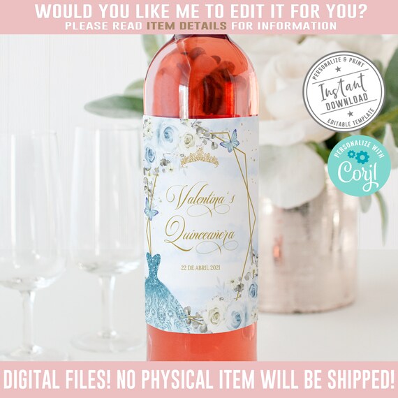 EDITABLE Quinceañera Wine Bottle Labels Corjl Template Blush Etsy