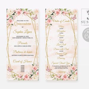 EDITABLE Program Template, Quinceañera, Blush Flowers, Butterfly, 15th Birthday, Sweet 16, Wedding, Mis Quince, Printable Instant QU054B