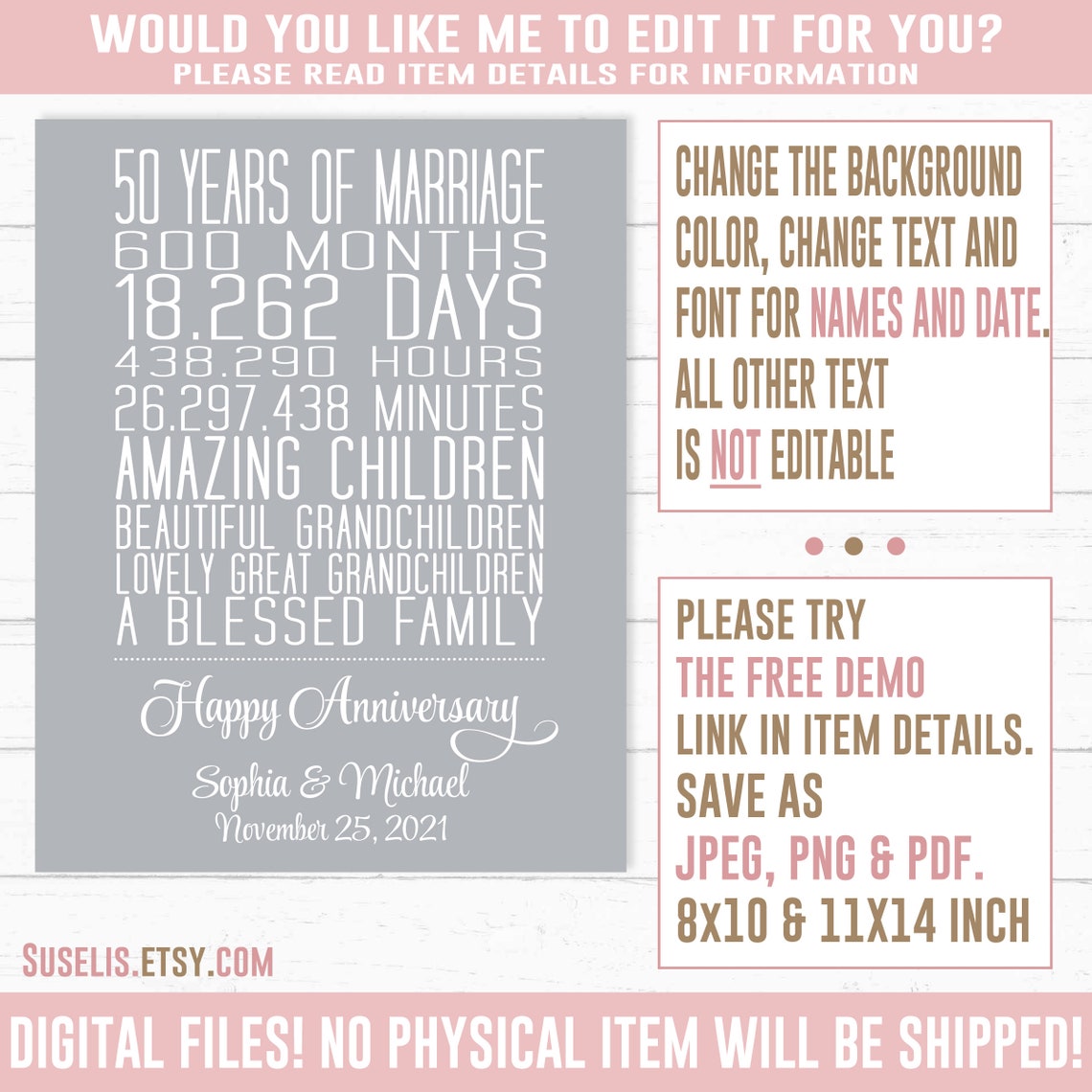 Editable 50th Anniversary Printable Sign Corjl Template Love - Etsy