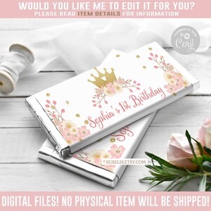 EDITABLE Princess Party Chocolate Wrapper, Birthday, Corjl Template, Candy Bar, Instant Download Princess Party Favors, Digital file, 10-031