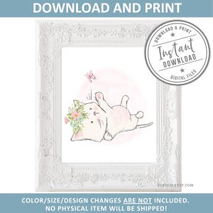 https://www.etsy.com/de/listing/621666604/printable-garderobe-katzen-drucke, Illustration, 4er Set, Tierschilder, Aquarell Kätzchen Schmetterling Blumen, Mädchen Poster, Geschenk Kinder, Wandkunst, DIGITAL Bild 3