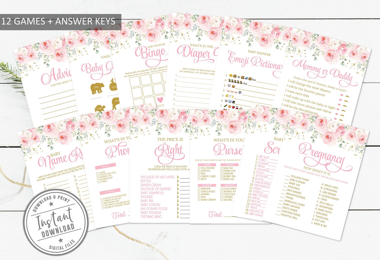 Printable Baby Shower Game Bundle 12 Games Tea Party Theme | Etsy