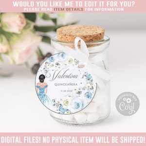 Editable Quinceanera Favor Tag, Blue Silver Gift tag, Mis Quince Anos, 15th Birthday, Butterfly, Corjl Template, Instant Download QU084H