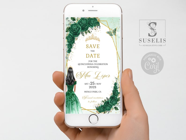 Editable save the date evite template text invite emerald etsy