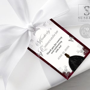 Editable Template Quinceanera Favor Tag, Burgundy, Gift tag, Mis Quince, Sweet 16, 16th 15th Birthday, Printable, Instant Download, QU137