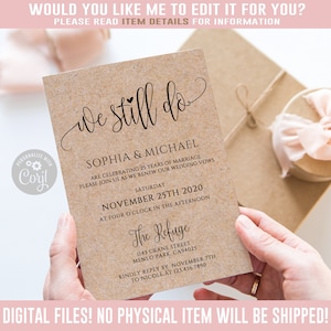 EDITABLE, Kraft We Still Do Wedding vow renewal Invitation, Corjl Template, Any Year, Kraft Rustic, Instant Download Printable Card, DIGITAL