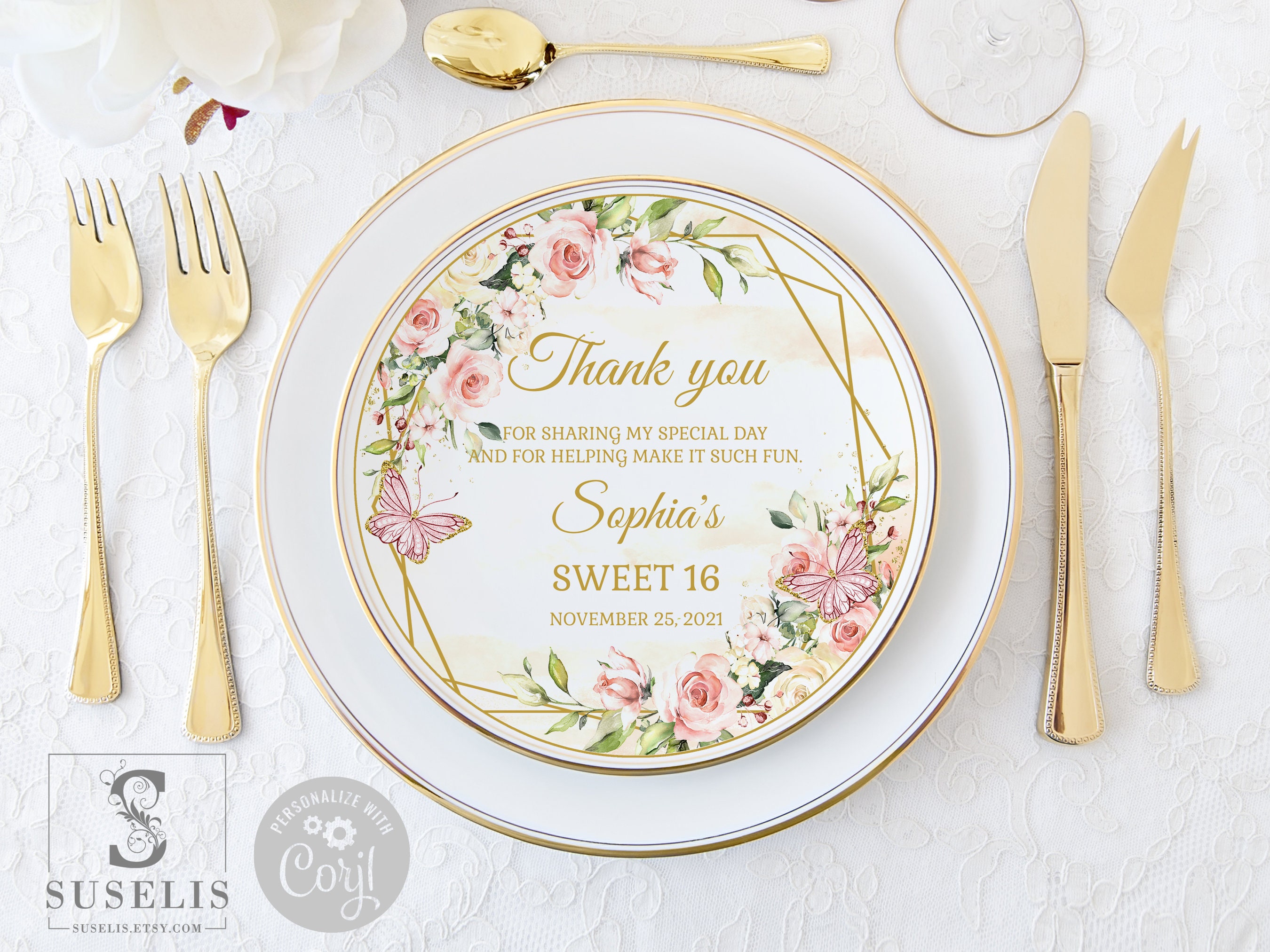 Sweet 16 Dinner Plates, 9 Inch Disposable Plates - Pack Of 18, Party Supplies - View #2