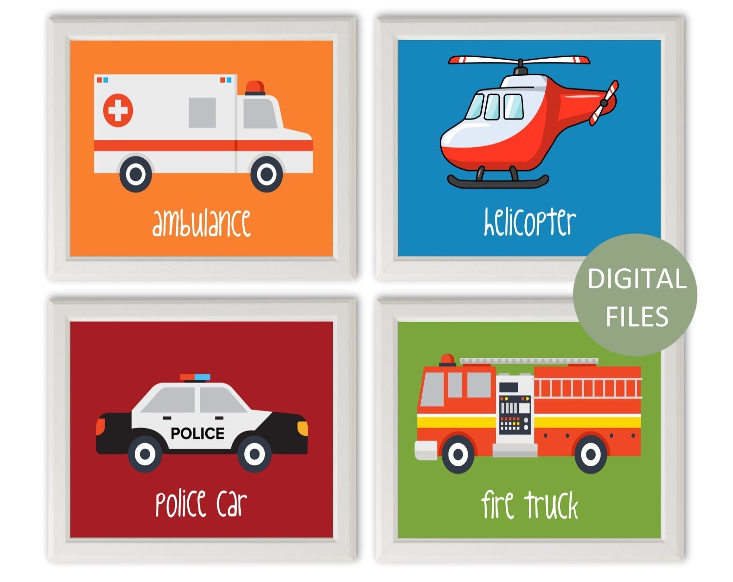 Printable Rescue Vehicles Nursery Print Set of 4 Ambulance -  Portugal