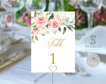 EDITABLE Table Numbers Template, Blush Flowers, Quinceanera, Mis Quince, Sweet Sixteen, Sweet 16, Wedding, Printable Instant Download, QU020
