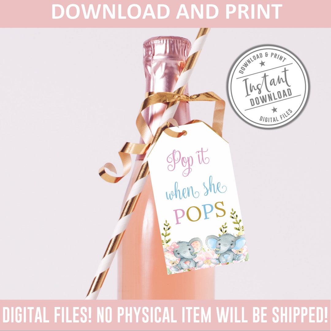 Printable Pop It When She Pops Tags Baby Elephant Twin Baby - Etsy Canada
