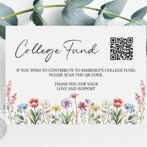 Editable Template Wildflower College Fund Insert, Graduation, QR Code, Donation Enclosure Card, Gift Card Printable, Instant Download, SU059