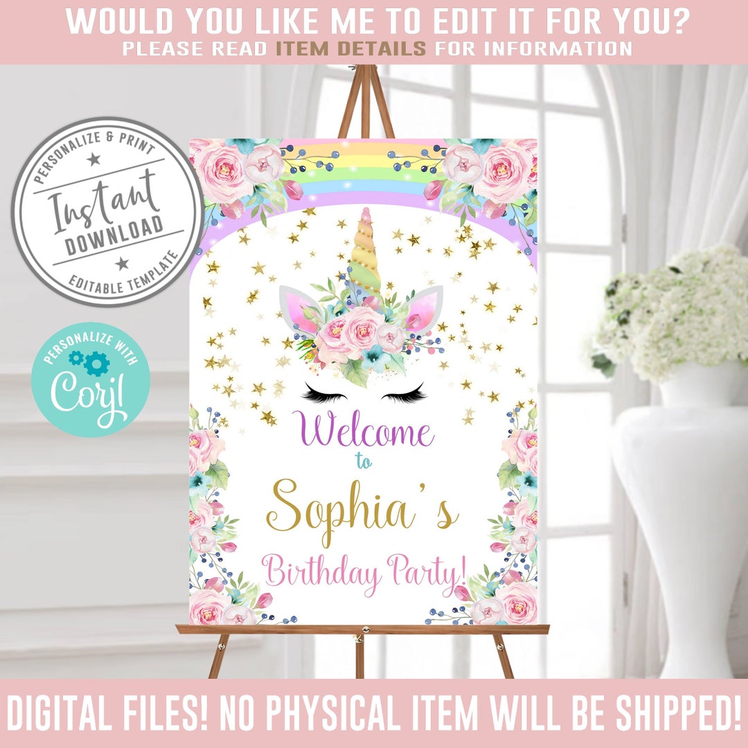 EDITABLE Welcome Sign, Birthday Party Door Sign, Corjl Template ...