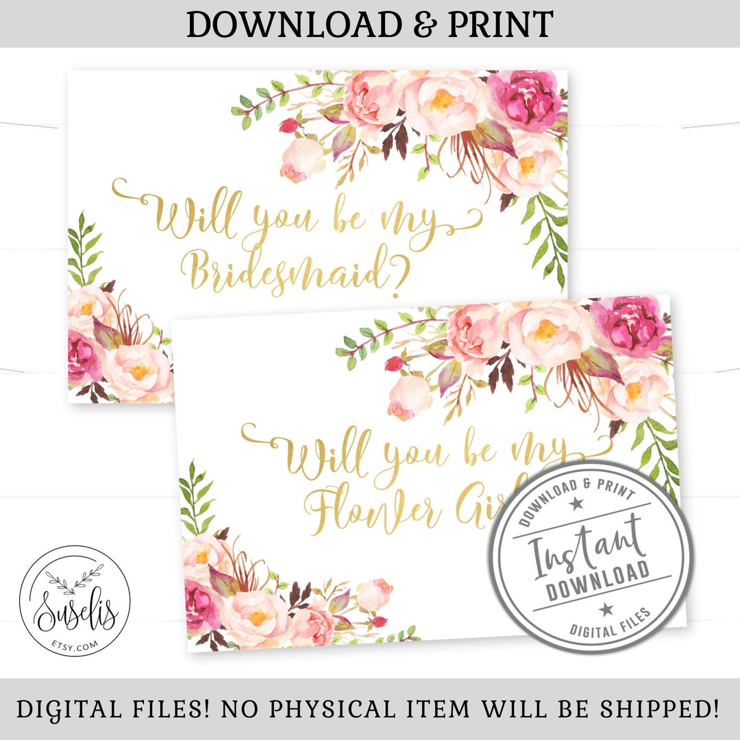 Will You Be My Bridesmaid Set, Printable DIY, Wedding Cards, Bridal ...