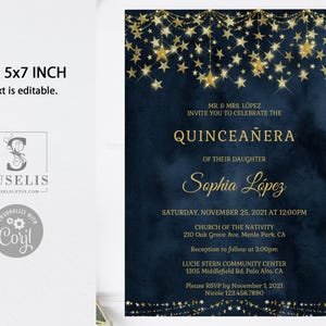 EDITABLE Starry Night Quinceanera Invitation Template, Blue Under the Stars, Mis Quince, Sweet 16, Printable, Instant Download QU103 image 2