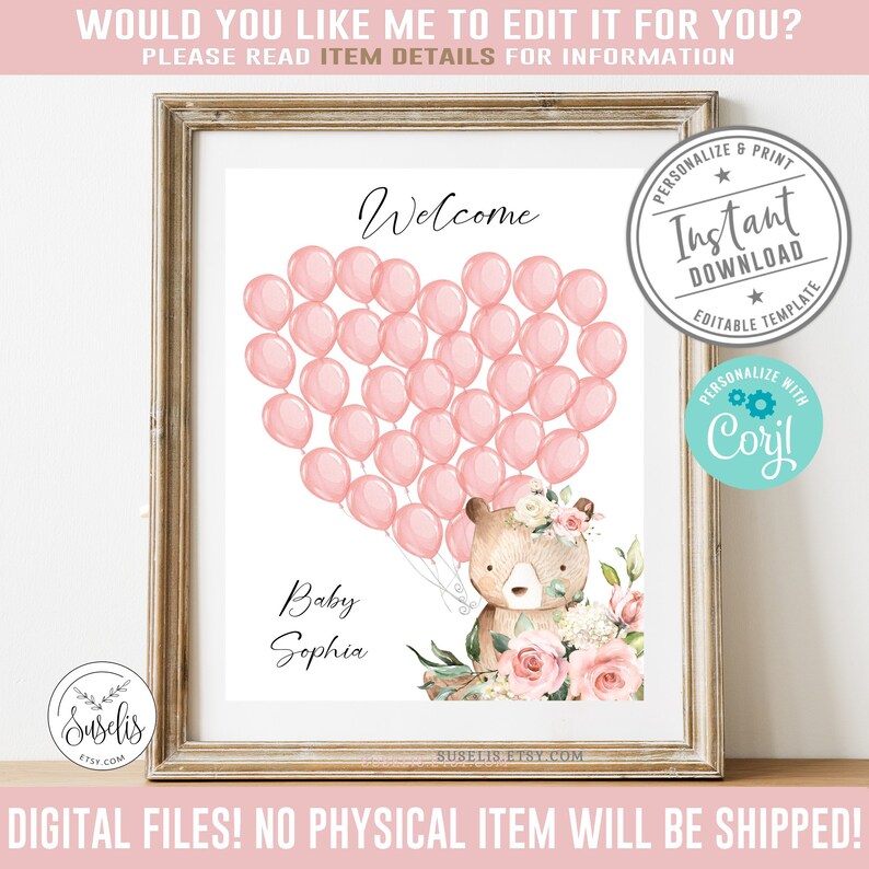 EDITABLE Baby Shower Guest Sign Corjl Template Baby Girl - Etsy