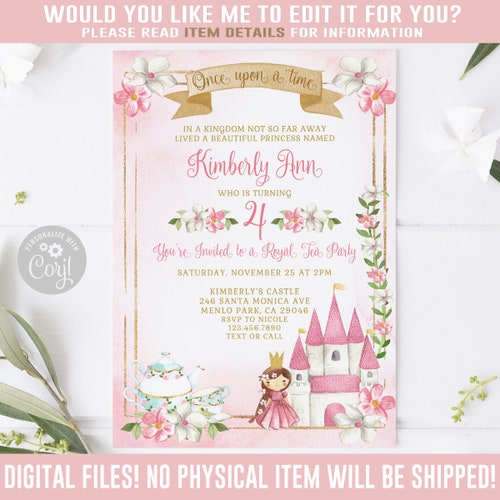 EDITABLE Princess Royal Tea Party Invitation Tea Birthday - Etsy