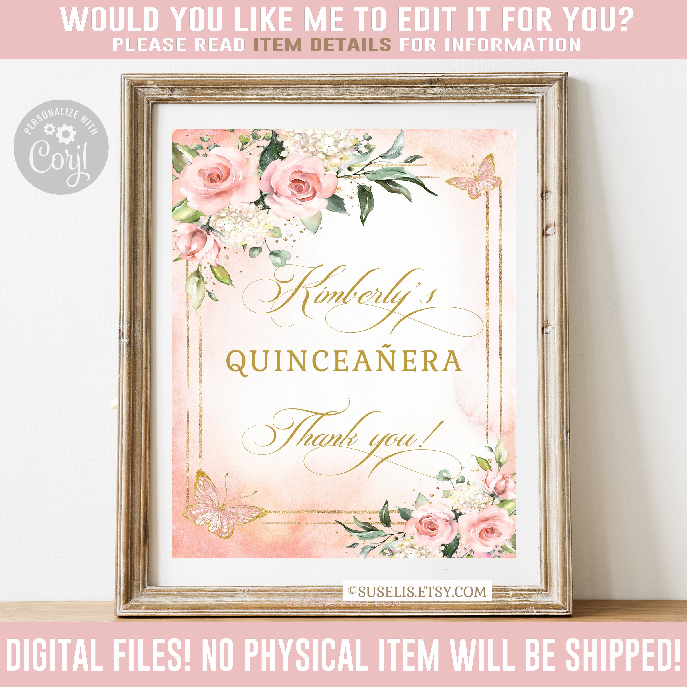 Editable Quinceanera Gift Card Box Sign Blush Pink Flowers - Etsy Australia