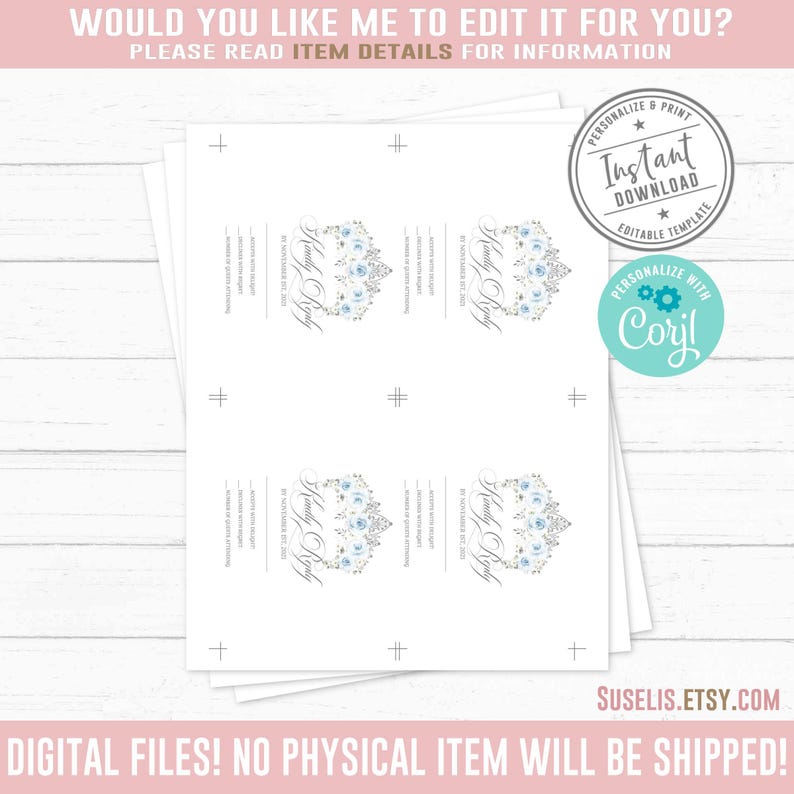 Editable RSVP Card, Kindly Reply, Blue Silver Flowers Butterfly, Mis Quince Anos, 15th Birthday, Corjl Template, Instant Download QU091 image 2