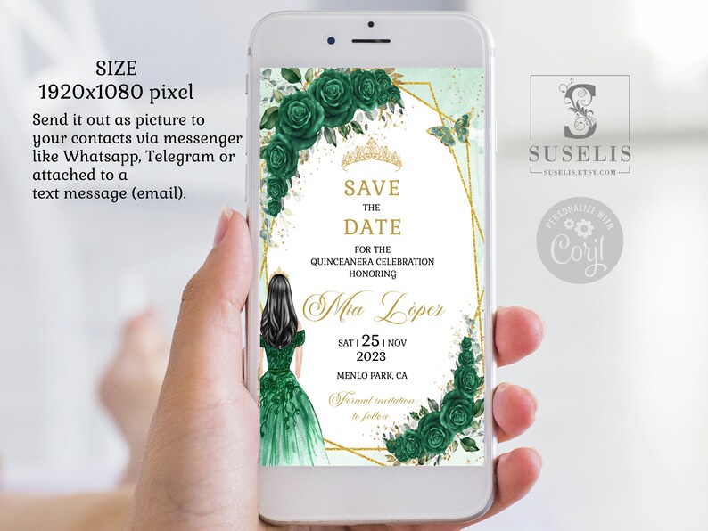 Editable save the date evite template text invite emerald etsy