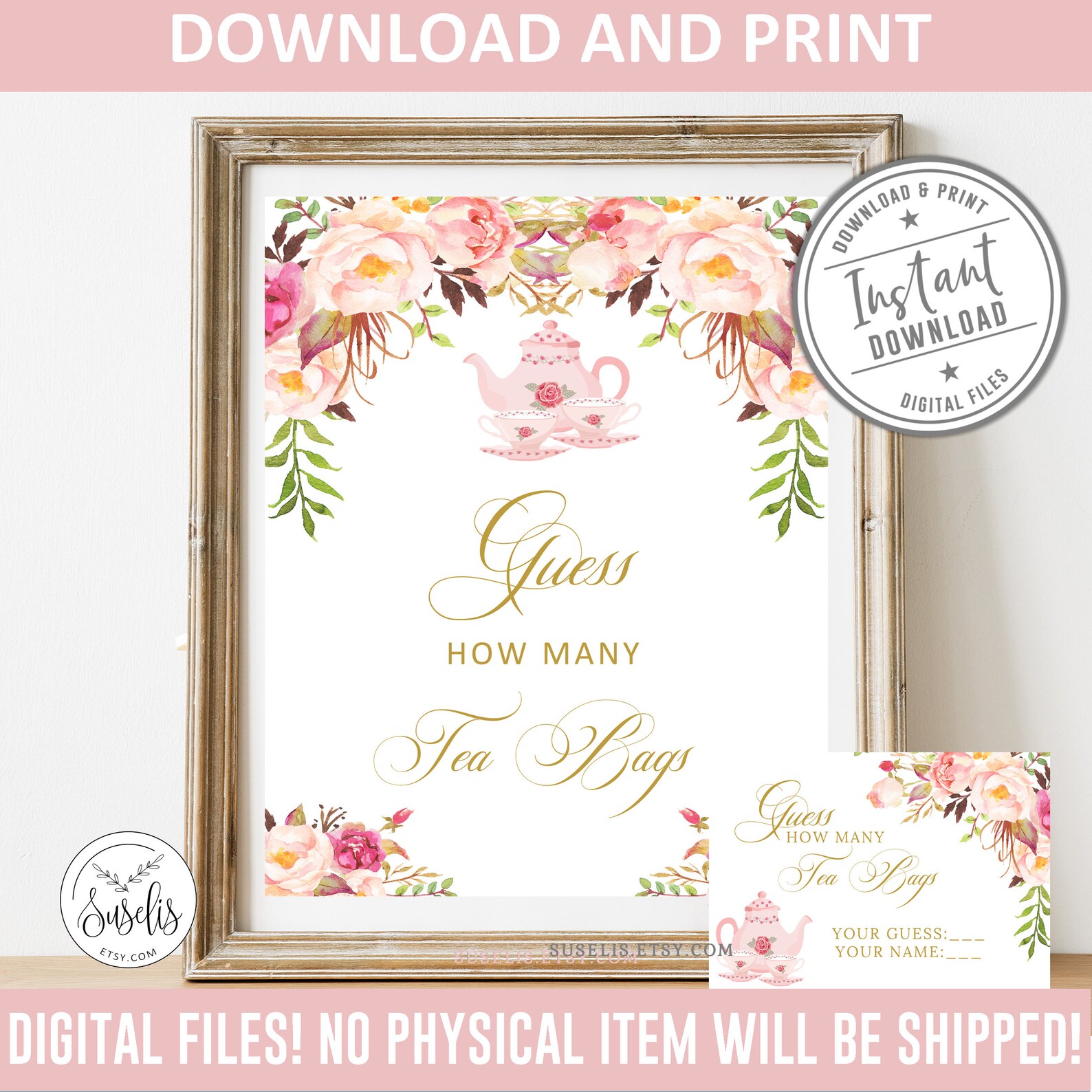 Printable Guess how many Tea bags Sign & Card Tea Party Etsy