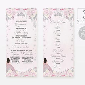 EDITABLE Program Template, Quinceañera, Blush Pink Flowers, Order of service, Ceremony, 15th Birthday, Sweet 16, Printable, Instant QU183