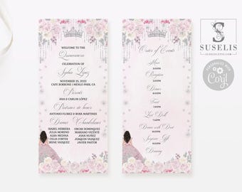 EDITABLE Program Template, Quinceañera, Blush Pink Flowers, Order of service, Ceremony, 15th Birthday, Sweet 16, Printable, Instant QU183