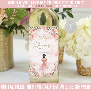 EDITABLE Quinceañera Wine Bottle Labels, Blush Pink, Butterfly, Mis Quince, Favor labels, Corjl Template, Instant Download, Digital, QU084C