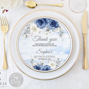 EDITABLE Charger Plate Insert, Quinceanera, Blue Silver, Butterfly, Mis Quince Anos, 15th Birthday, Corjl Template, Instant Download, QU084A